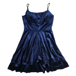 Emerald Sundae Blue Glitter Velvet Fit & Flare Mini Strappy Sleeveless Dress M